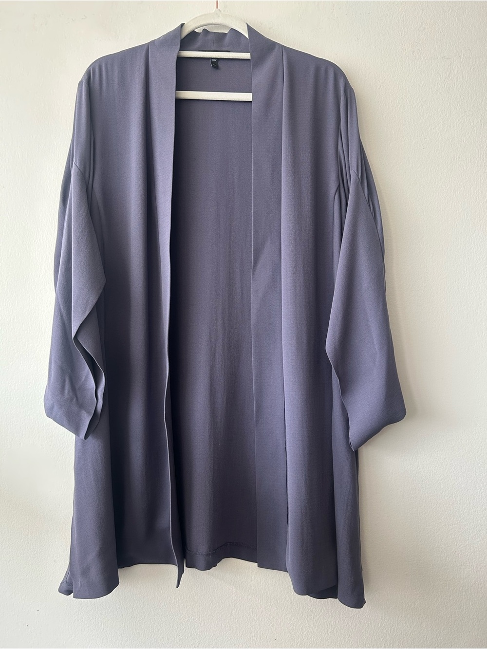 Eileen Fisher silk open-front duster jacket kimono in Rainy Sky colour